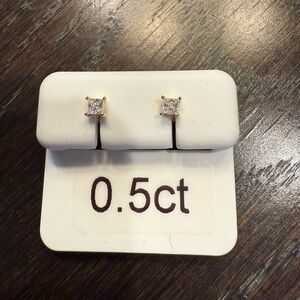 Square earrings Moisanite 0.5ct in gold tone